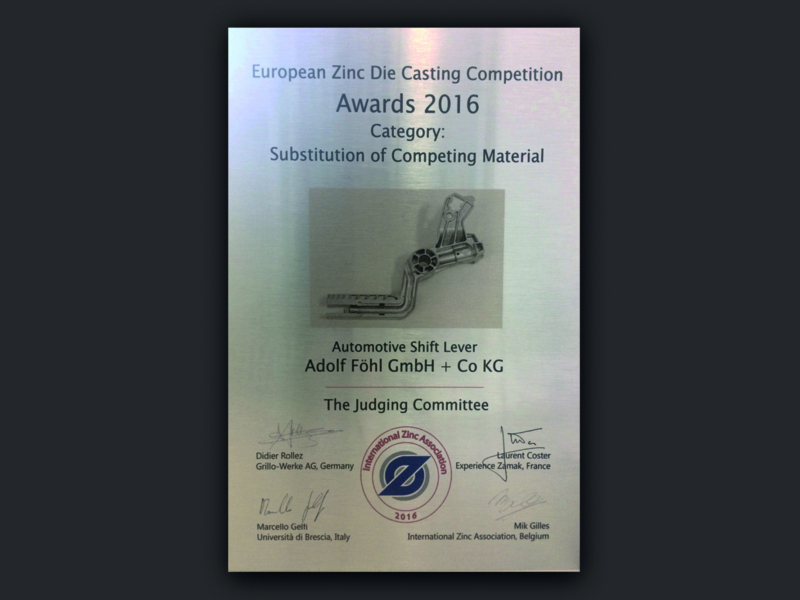 Adolf Föhl GmbH: Zinc die casting awards 2016